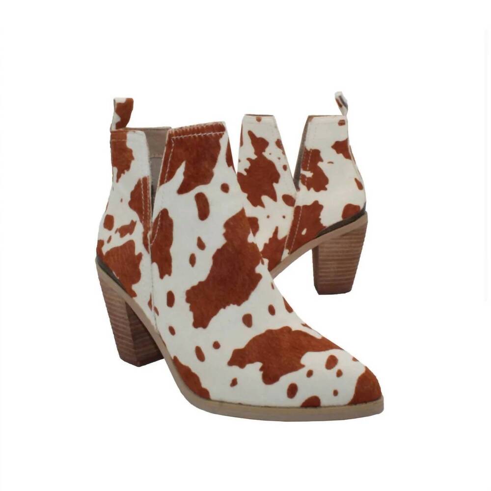 NEW VOLATILE women's mumba cowhide bootie in tan/white